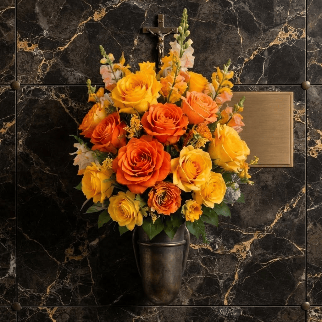 Artificial Mausoleum: Roses & Snapdragons (Orange & Yellow)