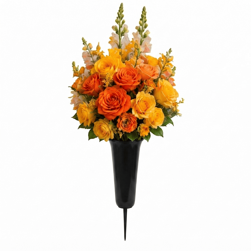 Artificial Cemetery Cone: Roses & Snapdragons (Orange & Yellow) — Summer
