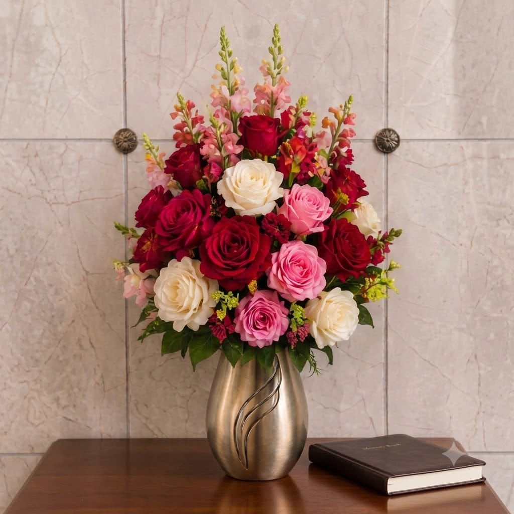 Artificial Mausoleum: Roses & Snapdragons (Red, Pink & White)