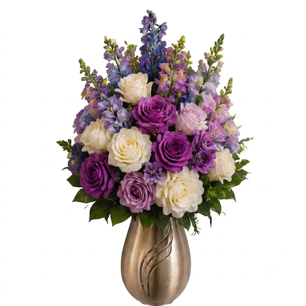 Artificial Mausoleum: Roses, Delphinium & Snapdragons (Purple & White)
