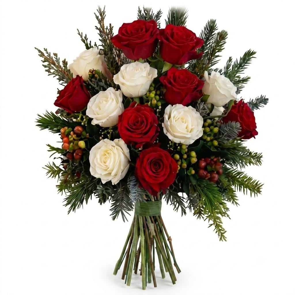 Artificial Mausoleum: Roses, Baby's Breath & Waxflower (Pink & Red) — Winter, stems detail