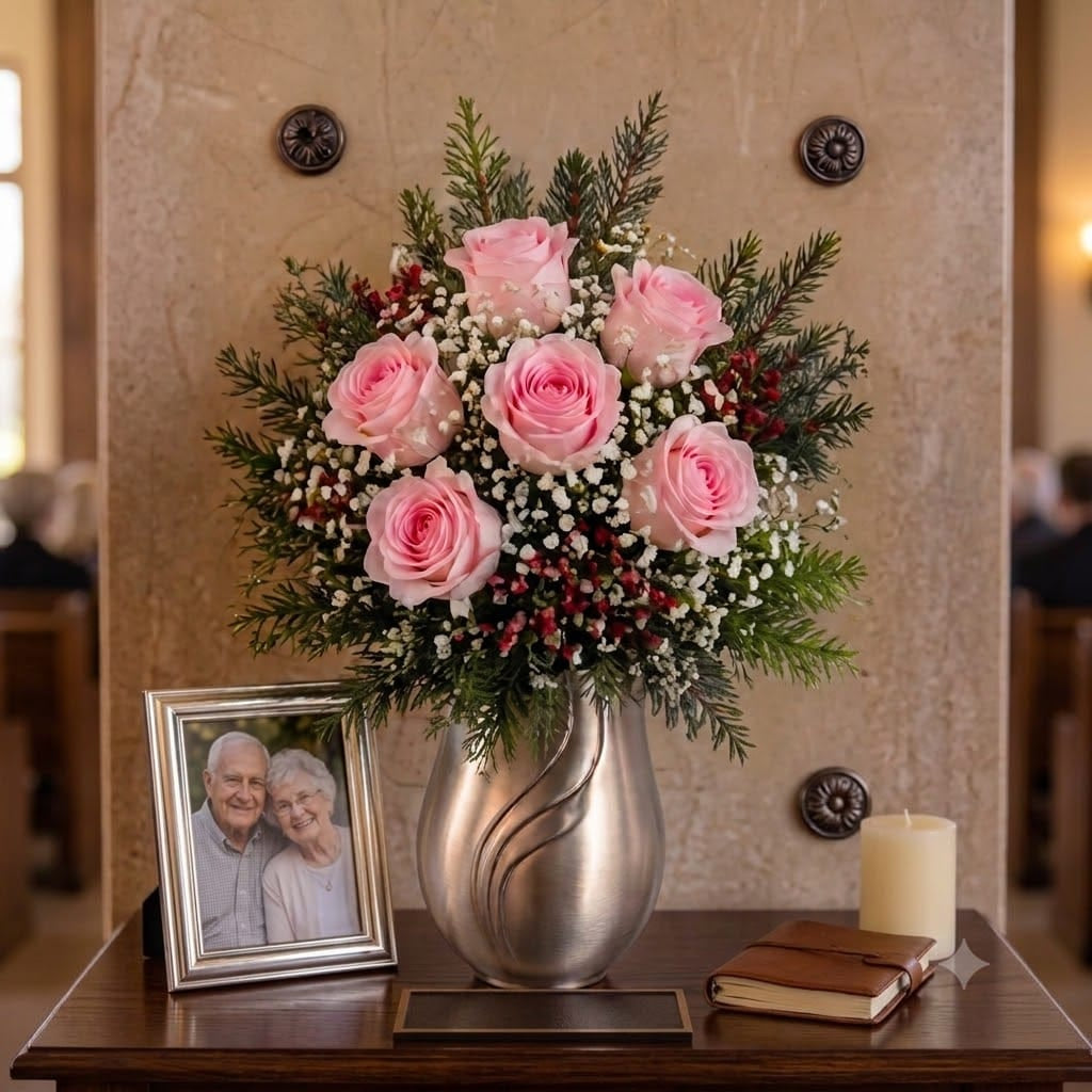 Artificial Mausoleum: Roses & Lilies (White) — Winter, lifestyle display