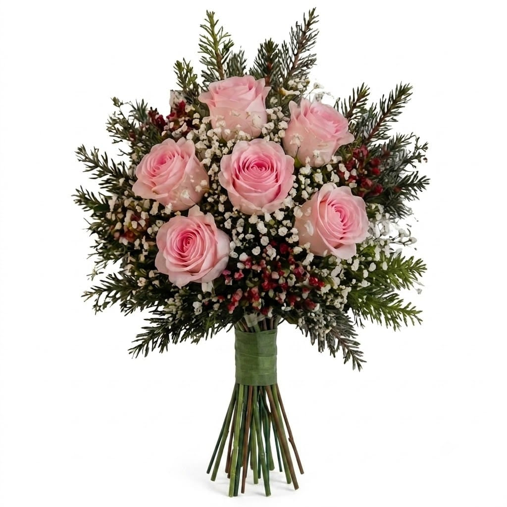 Artificial Mausoleum: Roses & Lilies (White) — Winter, bouquet stems view
