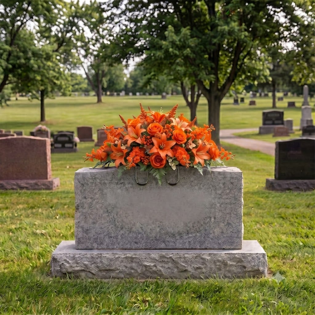 Tombstone Saddle: Lilies & Roses (Orange)