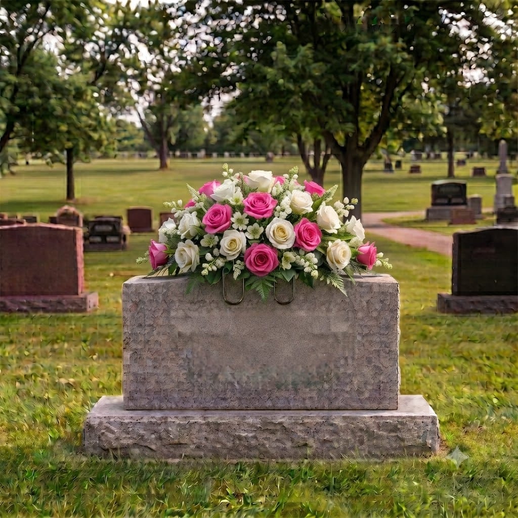 Tombstone Saddle: Roses (Pink & White)
