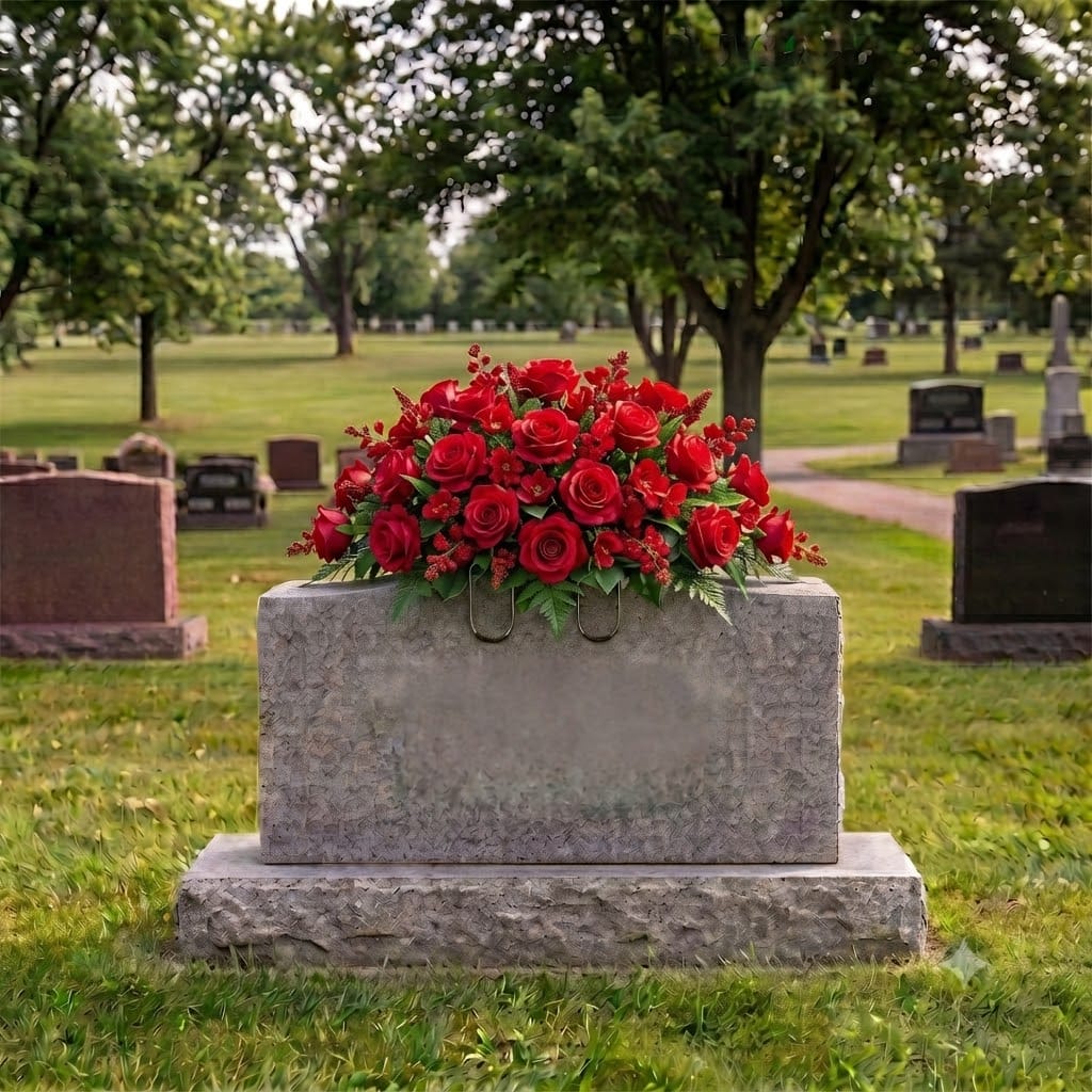 Headstone Saddle: Roses (Red)