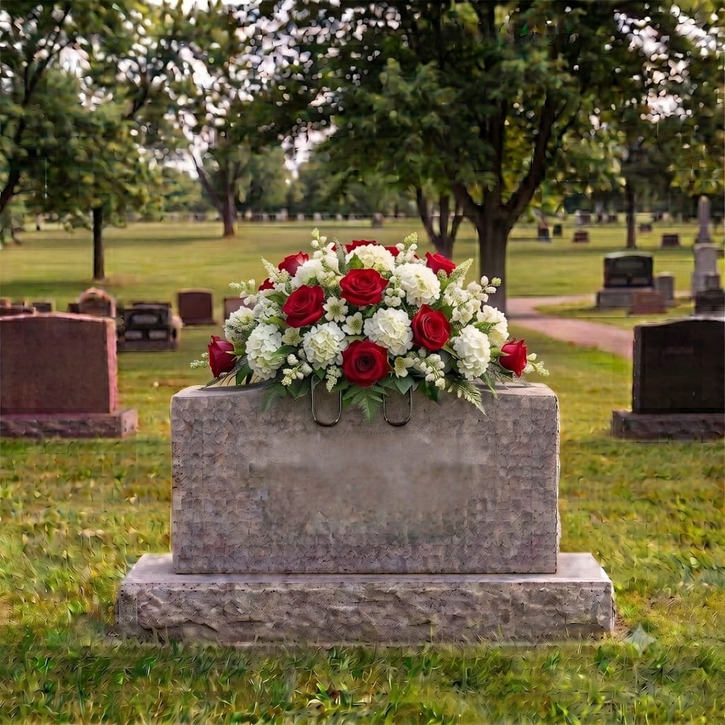 Tombstone Saddle: Roses & Hydrangeas (Red & White)