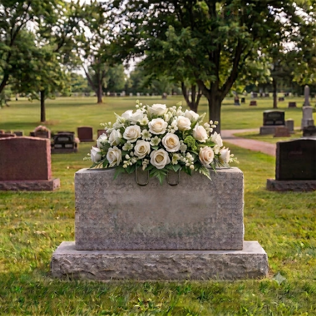 Headstone Saddle: Roses (White & Cream)