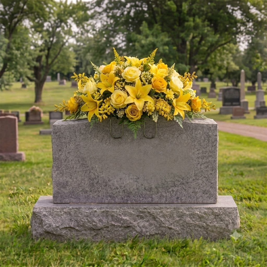 Tombstone Saddle: Lilies & Roses (Yellow)