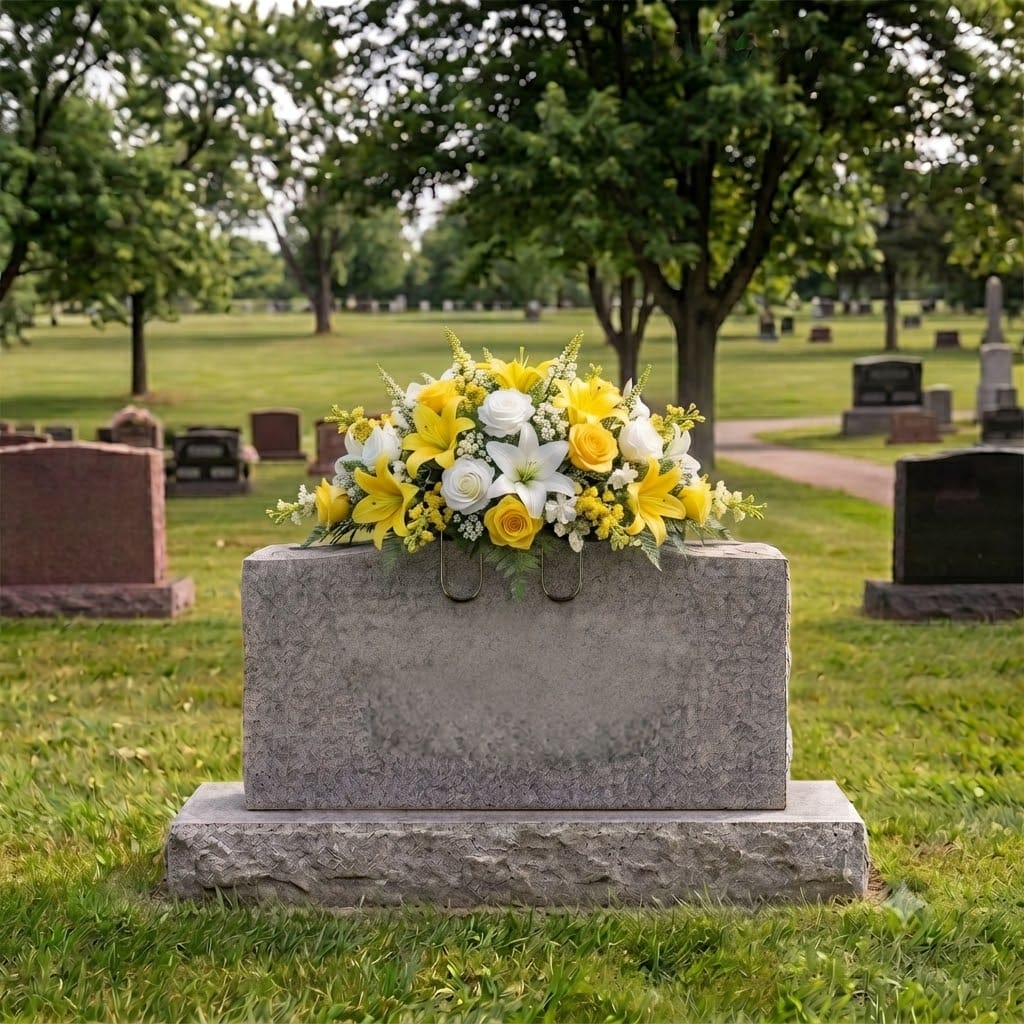 Tombstone Saddle: Lilies & Roses (Yellow & White)