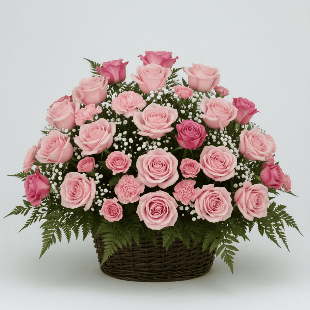 Basket Arrangement (All Pink Roses) Funeral Flowers | Toronto & GTA ...