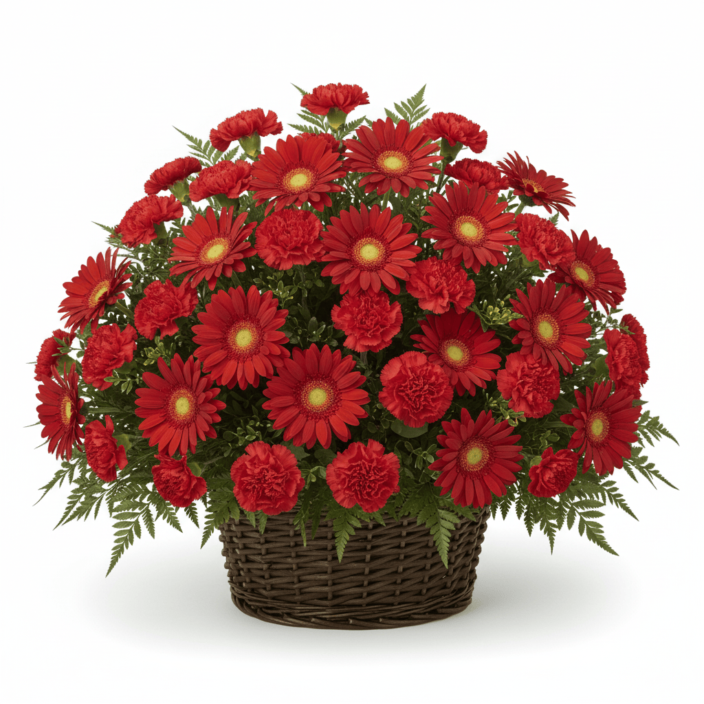 Basket Arrangement - All Red Daisies & Carnations