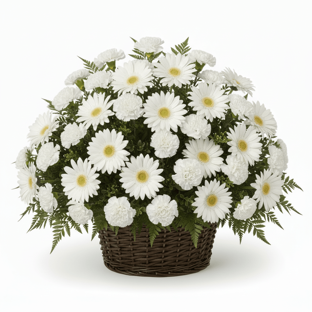 Basket Arrangement - All White Daisies & Carnations