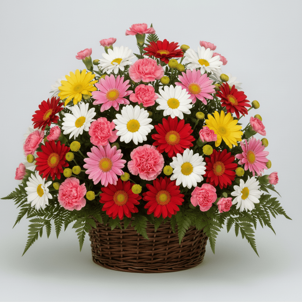 Basket Arrangement - Mixed Daisies & Carnations