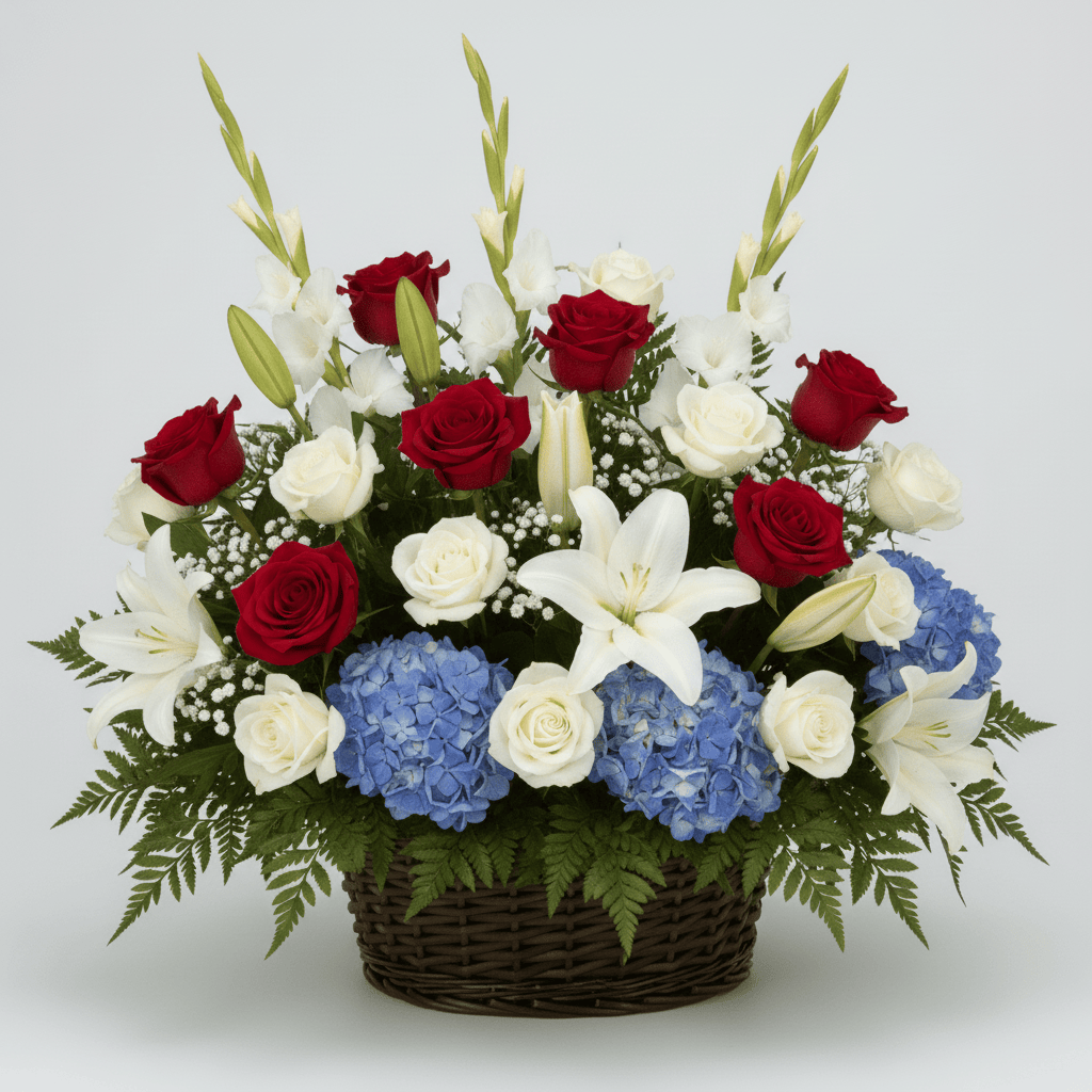 Basket Arrangement Red White & Blue