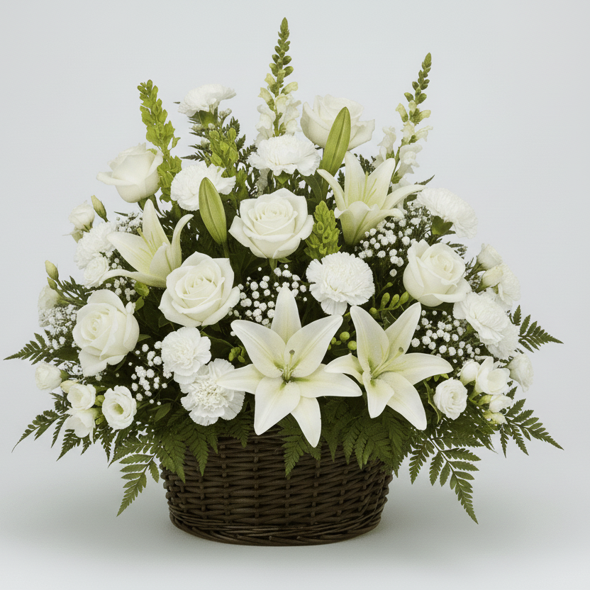 Basket Arrangement White & Green