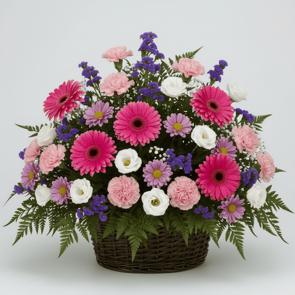 Basket Arrangement White Pink & Purple