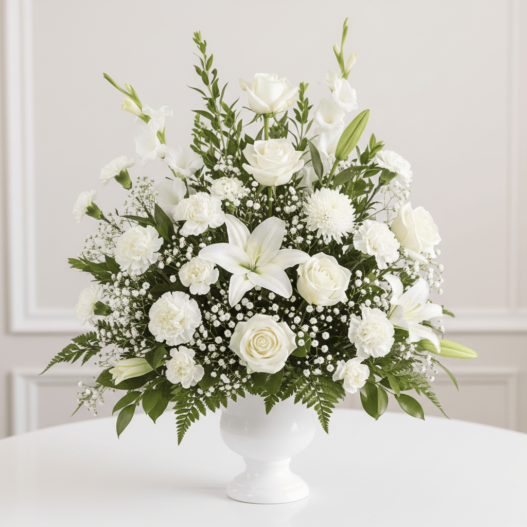 Urn Arrangement (White) - Funeral Flowers Toronto