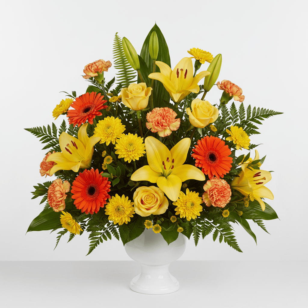Urn Arrangement (Yellow & Orange) - Funeral Flowers Toronto