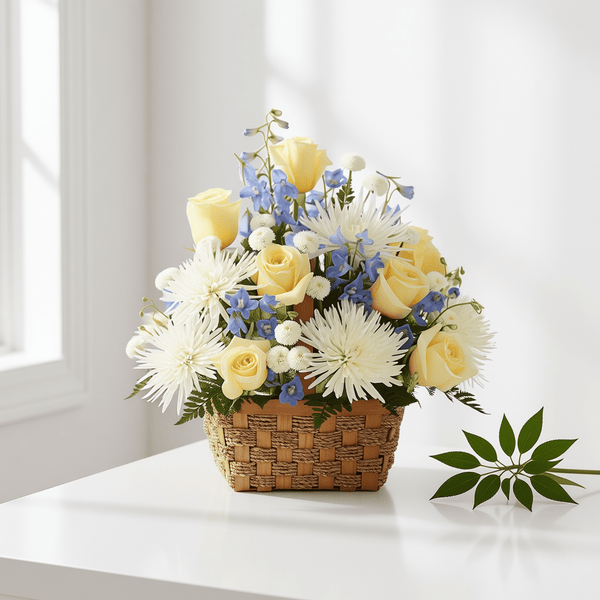 Basket Arrangement (Cream & Light Blue)