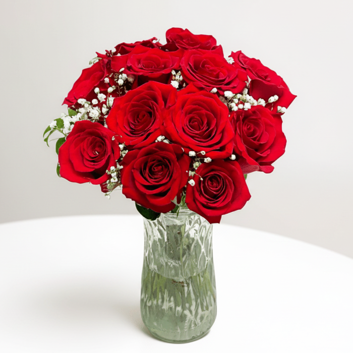 Forever Red – Classic 12 Red Rose Sympathy Bouquet – Compassion Flowers