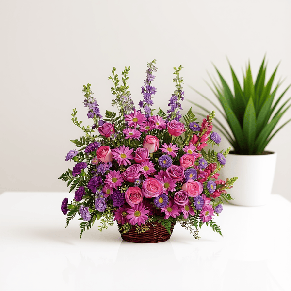Basket Arrangement (Purple & Pink)