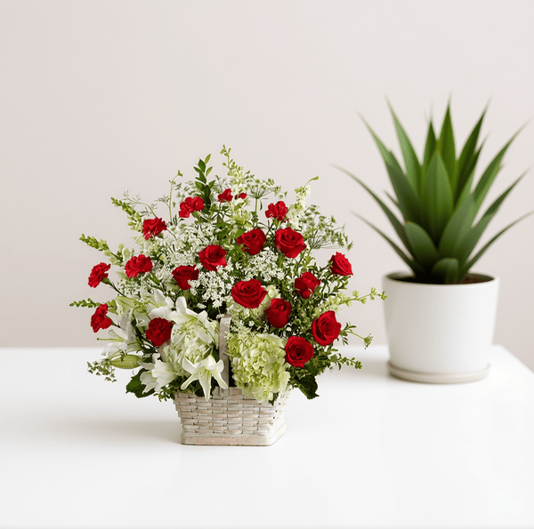 Basket Arrangement (White & Red)
