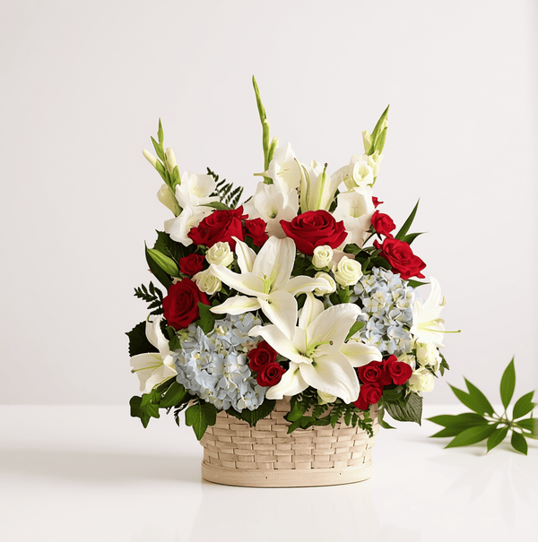 Basket Arrangement (Red, White & Blue)