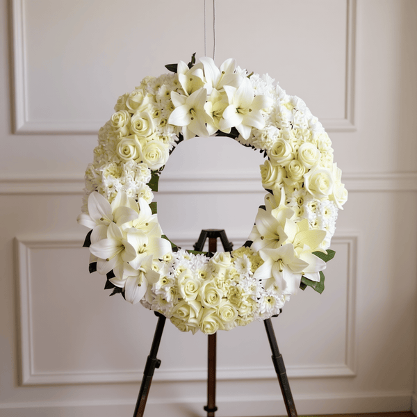 Wreath (White Lilies, Roses and Mums)