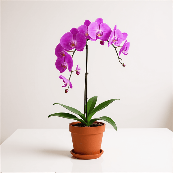 PINK CASCADE ORCHID PLANT + CLAY POT