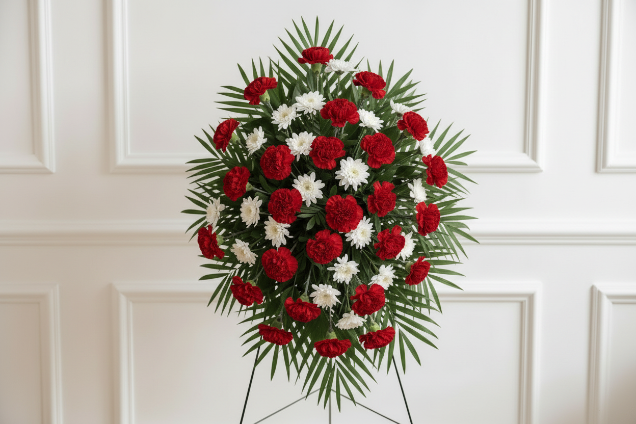 Standing Spray: Carnations & Dasies (Red & White)
