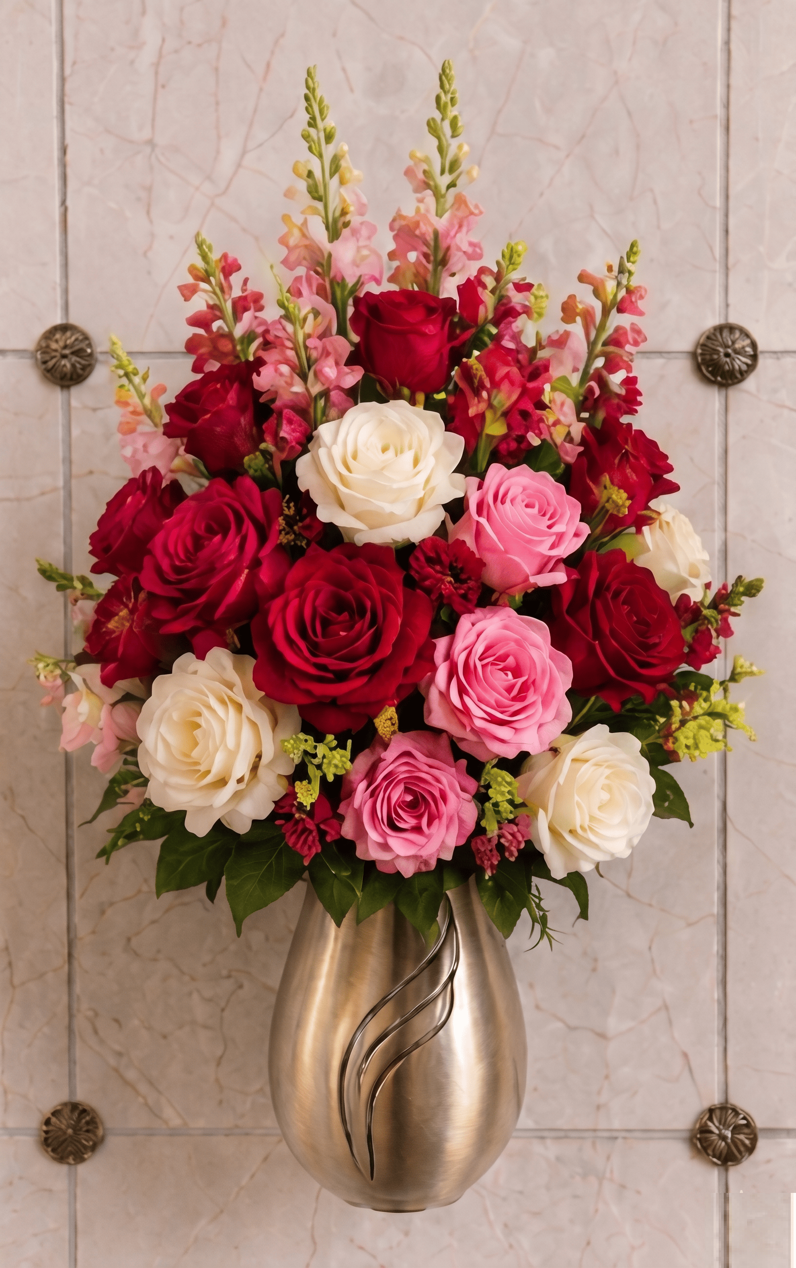 Artificial Mausoleum: Roses & Snapdragons (Red, Pink & White)