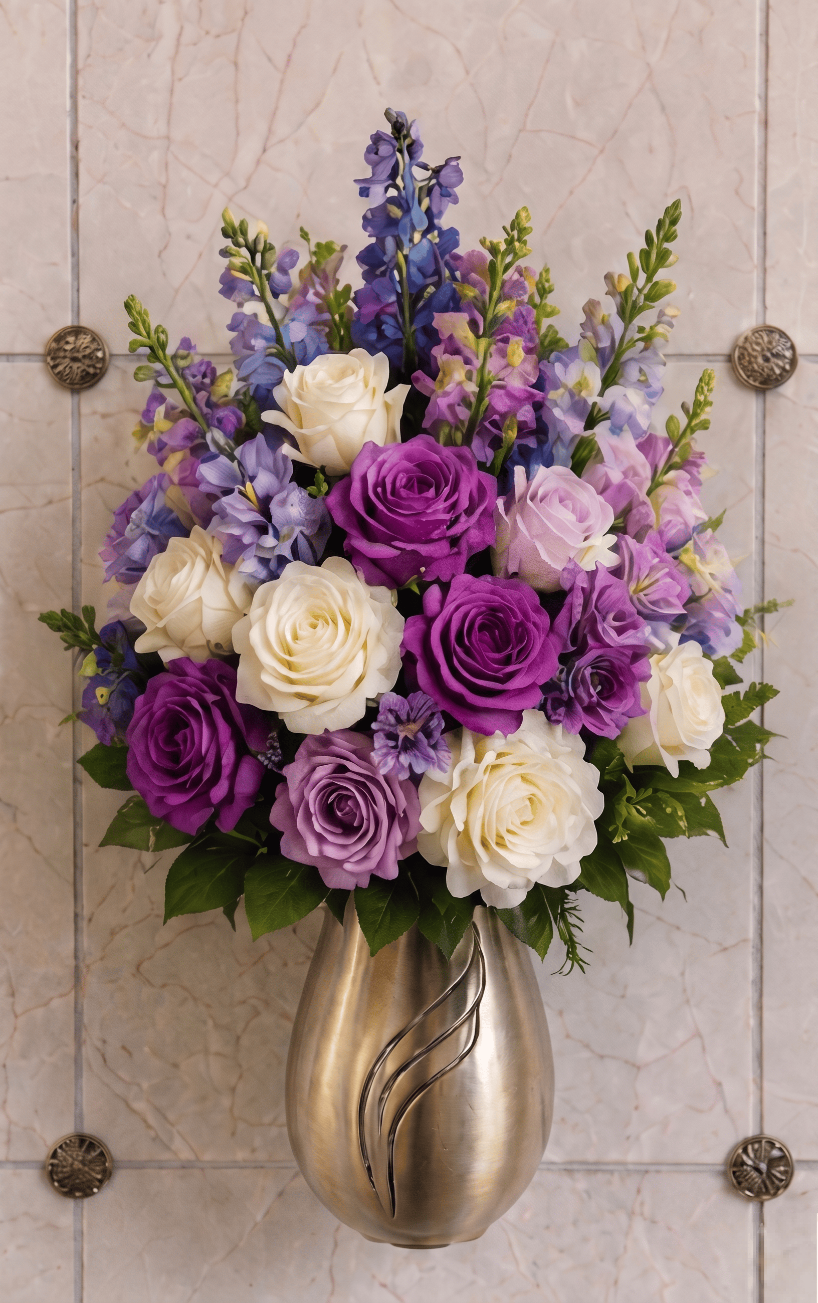 Artificial Mausoleum: Roses, Delphinium & Snapdragons (Purple & White)