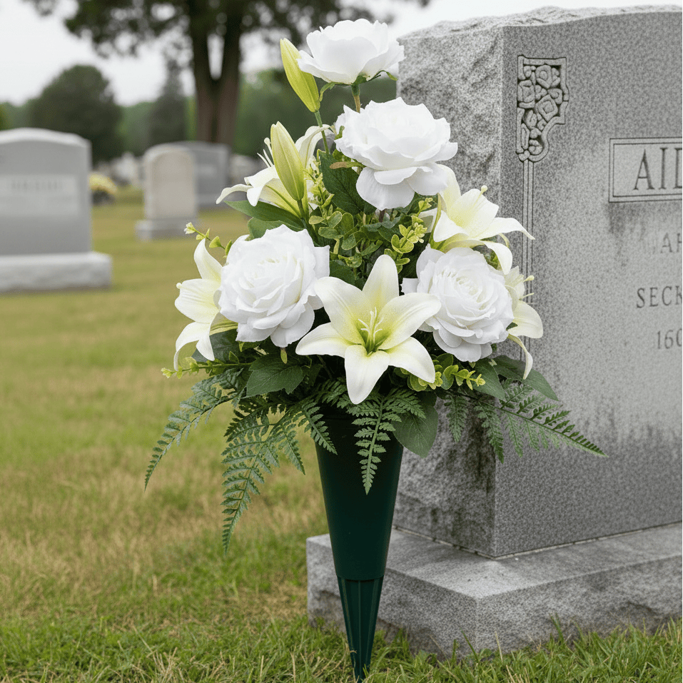 White & Cream Artificial Cemetery Cone - Smaller