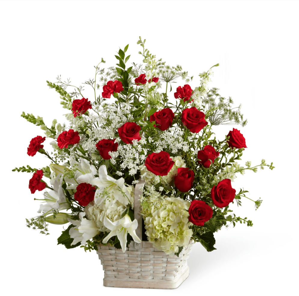 Basket Arrangement (White & Red)