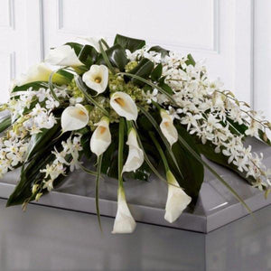 Casket Spray: Calla Lilies & Orchids (White)