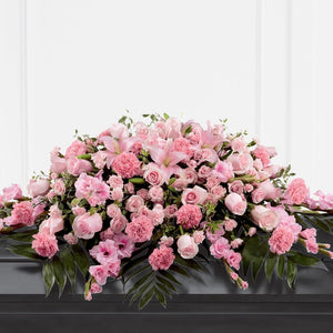 Casket Spray: Roses, Carnations & Lilies (Pink & Green)